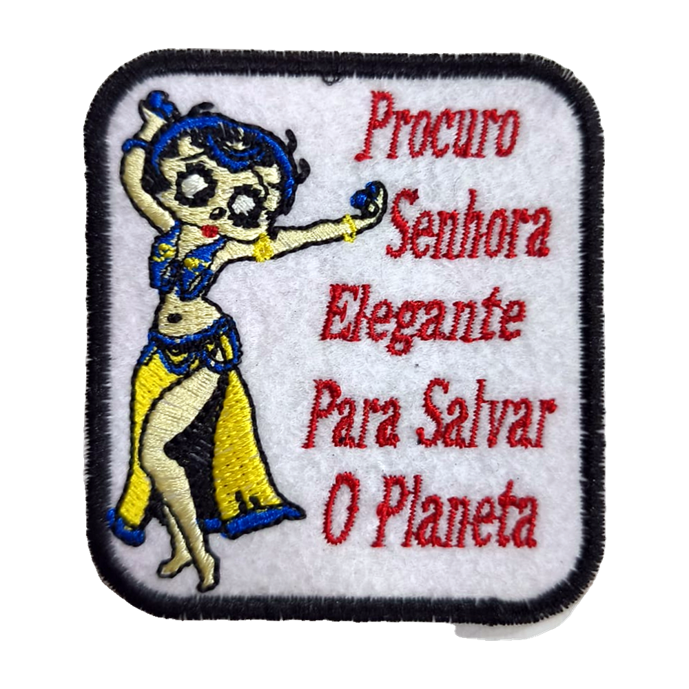 Emblema bordado Procuro senhora elegante para salvar o planeta