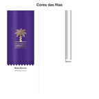 Cores das fitas: fita roxo escuro timbrada a ouro com a marca da Faculdade de Farmácia e as restantes cores