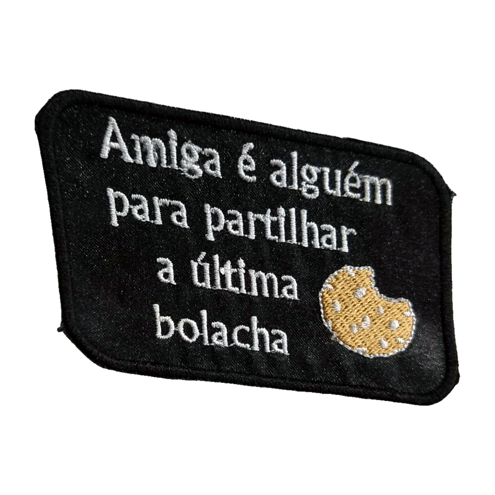 Emblema bordado Amiga é Alguém para Partilhar a Última Bolacha