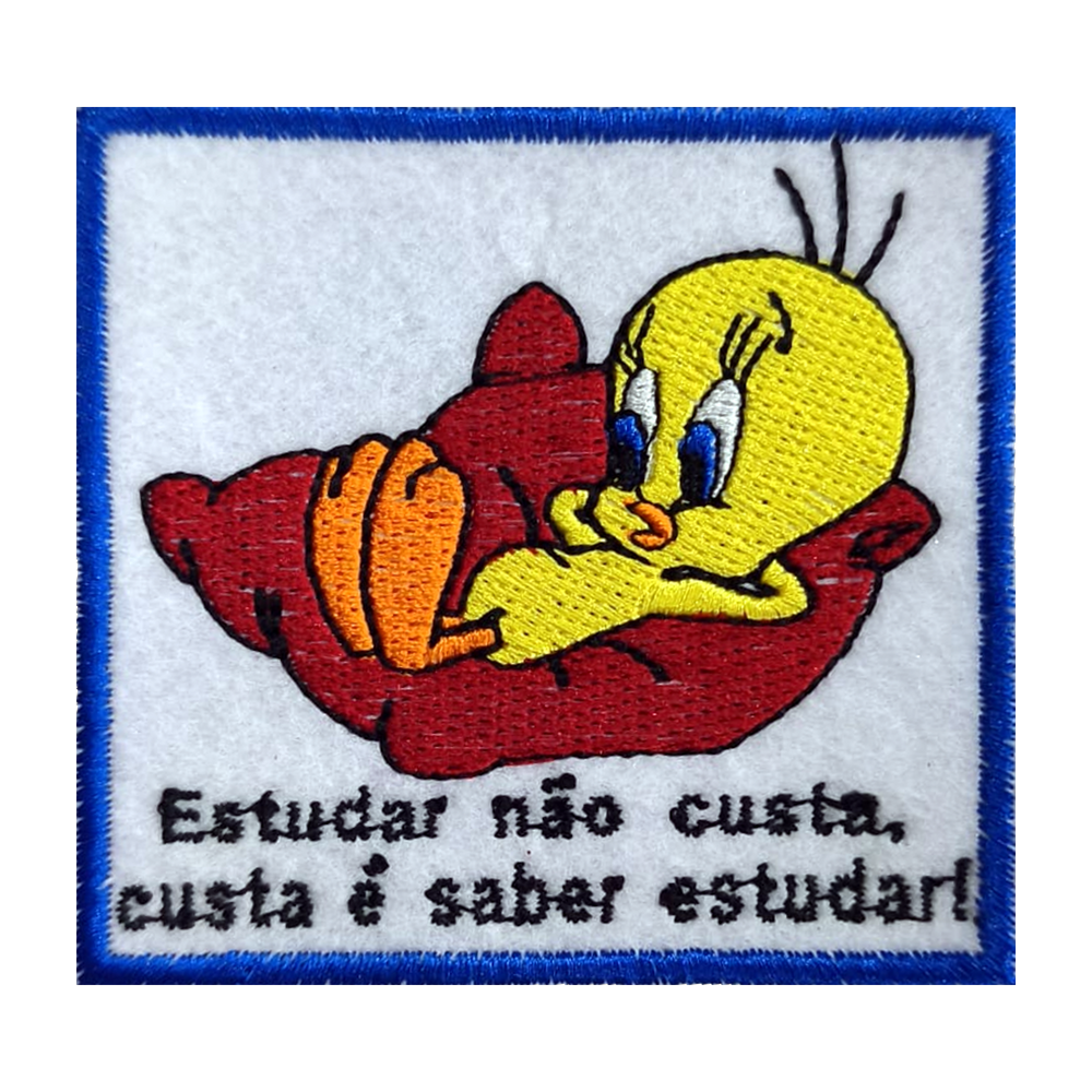 Emblema bordado Estudar não custa, custa é saber estudar!